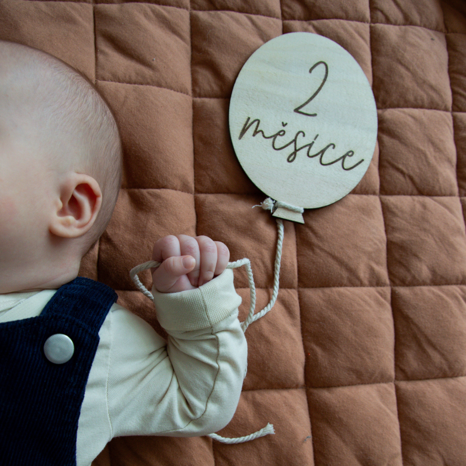 Dřevěné milníkové kartičky – balónky - set 12 (24) kusů